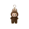 Labubu Macaron brown bunny plush keychain with gold keyring on white background.