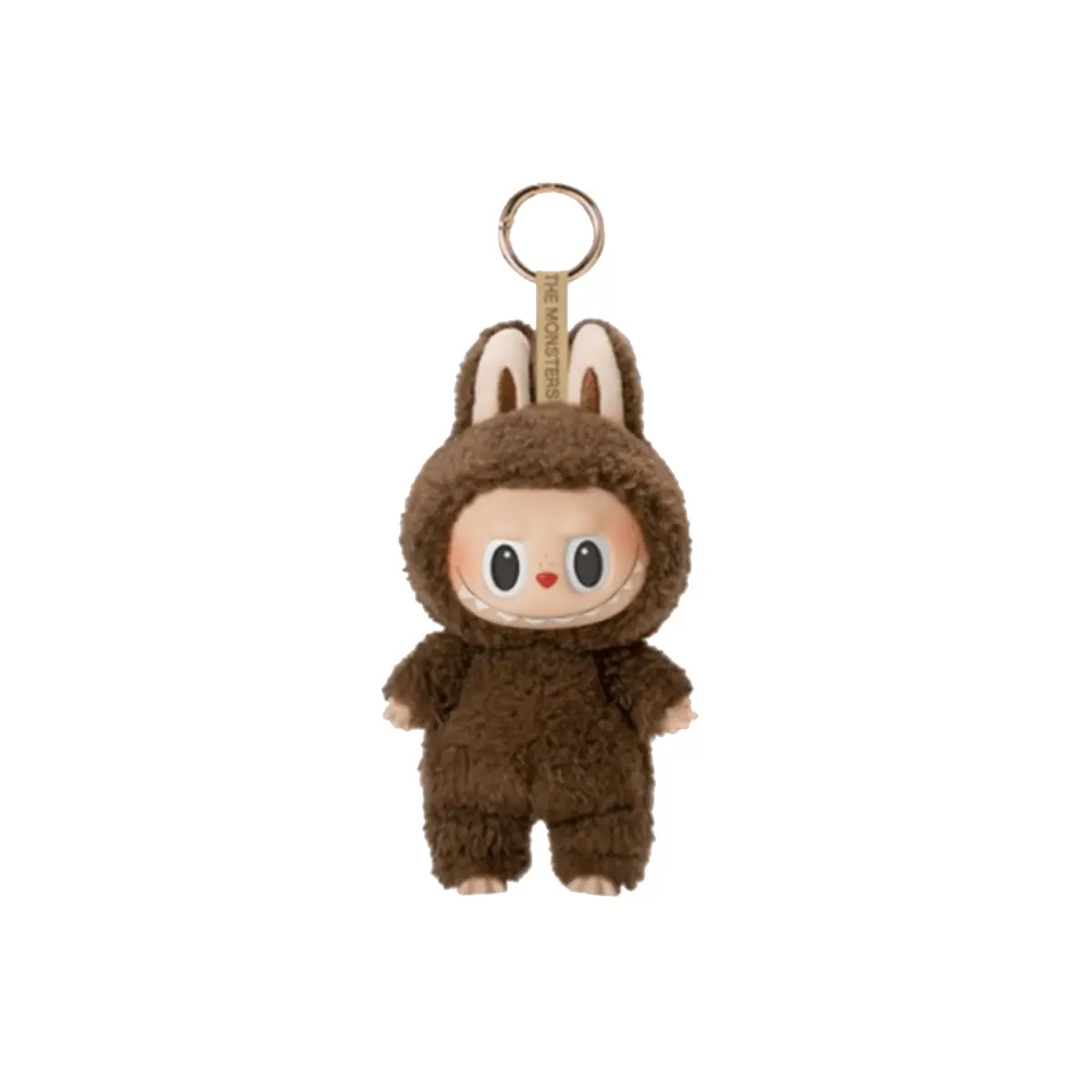Labubu Macaron Brown Bunny Plush Keychain Labubu Macaron brown bunny plush keychain with gold keyring on white background.